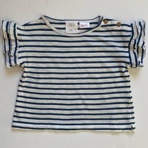 Zara Baby Shirt Size 6 9 Months Striped Ruffle Sleeves 200% Cotton Baby Girl